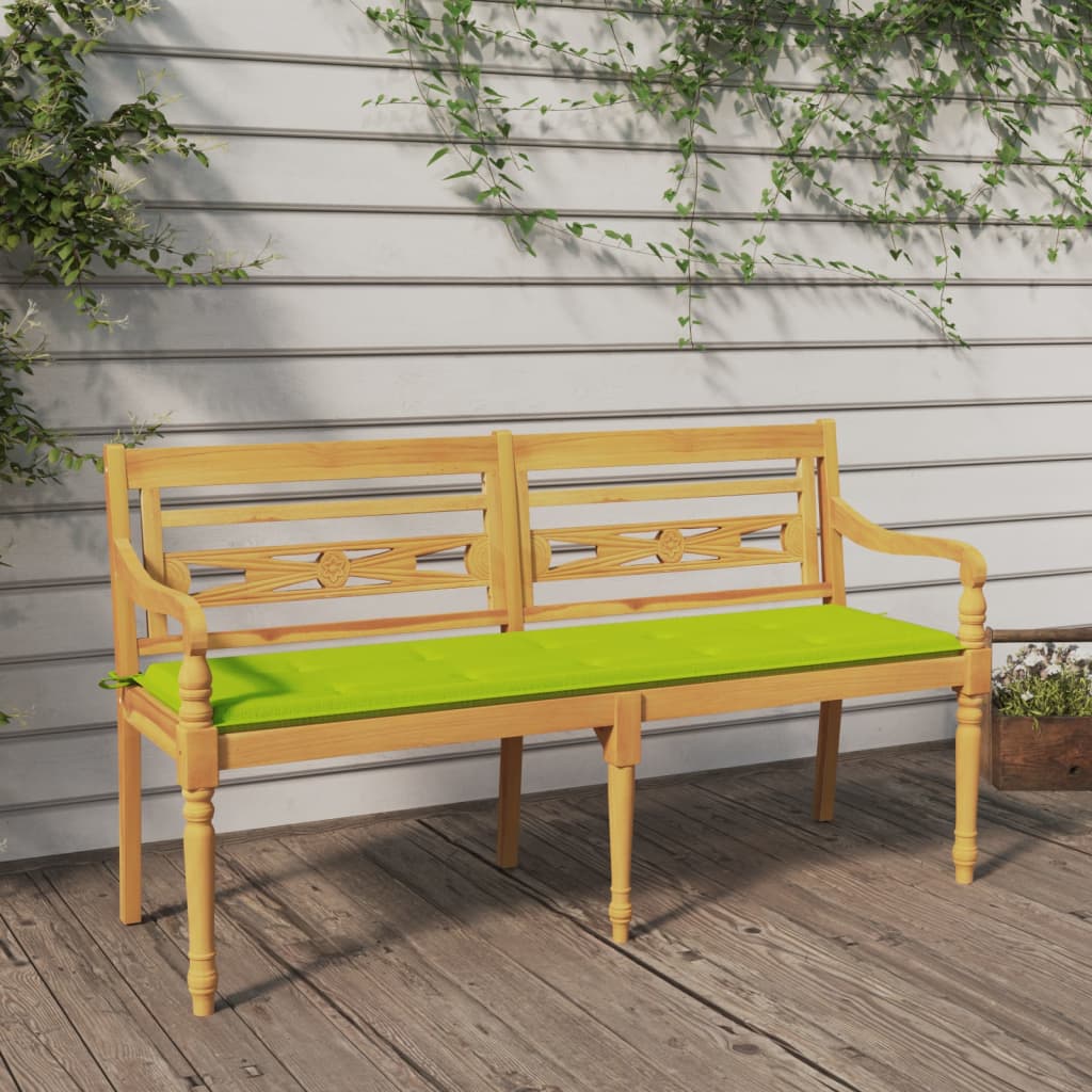 Batavia bench with green cushion, 150cm, solid teak wood