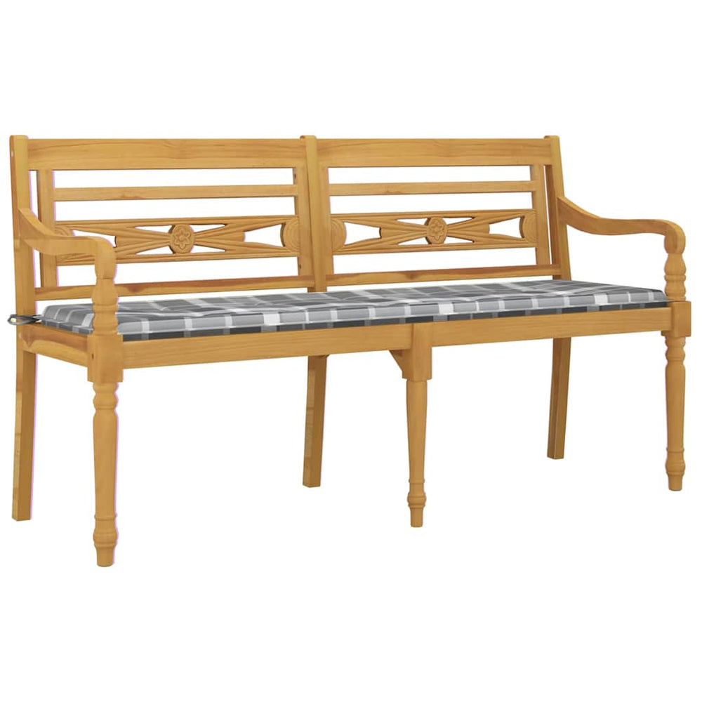 Batavia bench with a checkered cushion, 150cm, teak