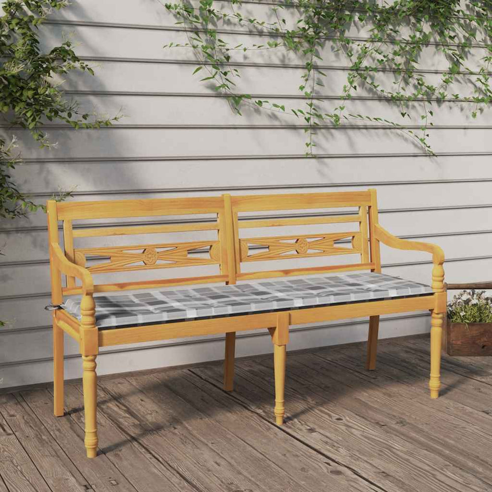 Batavia bench with a checkered cushion, 150cm, teak