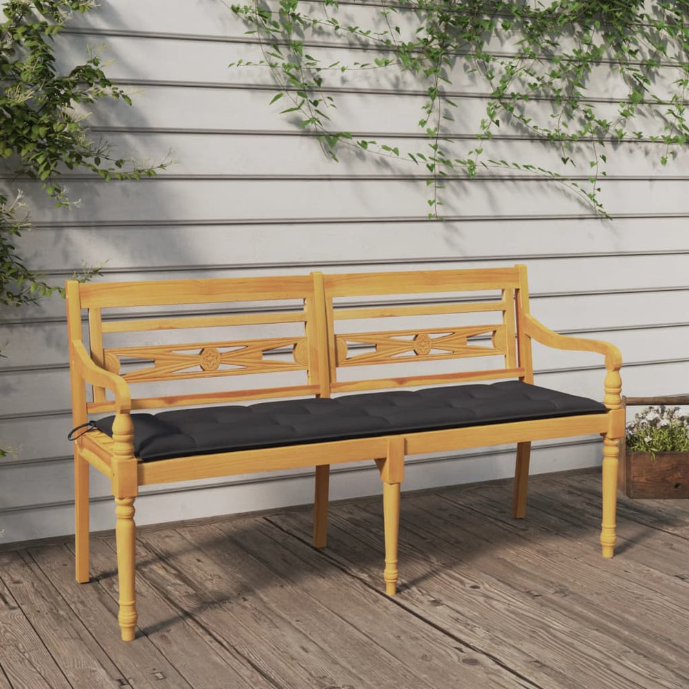 Batavia Bench with Anthracite Cushion, 150cm, Teak