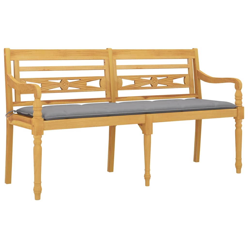 Batavia suoliukas su pilka pagalvėle, 150cm, tikmedžio mediena
