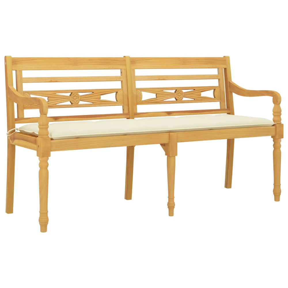 Batavia bench with cream cushion, 150cm, teak