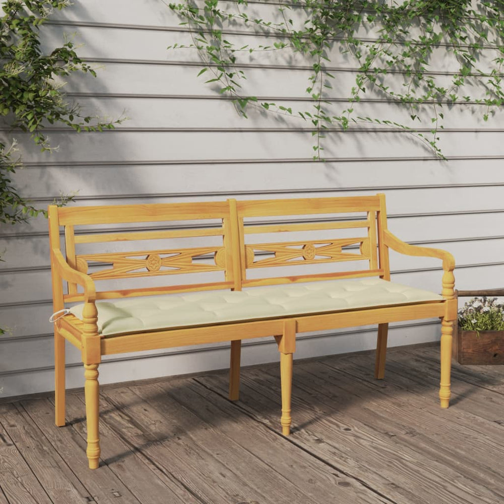 Batavia bench with cream cushion, 150cm, teak