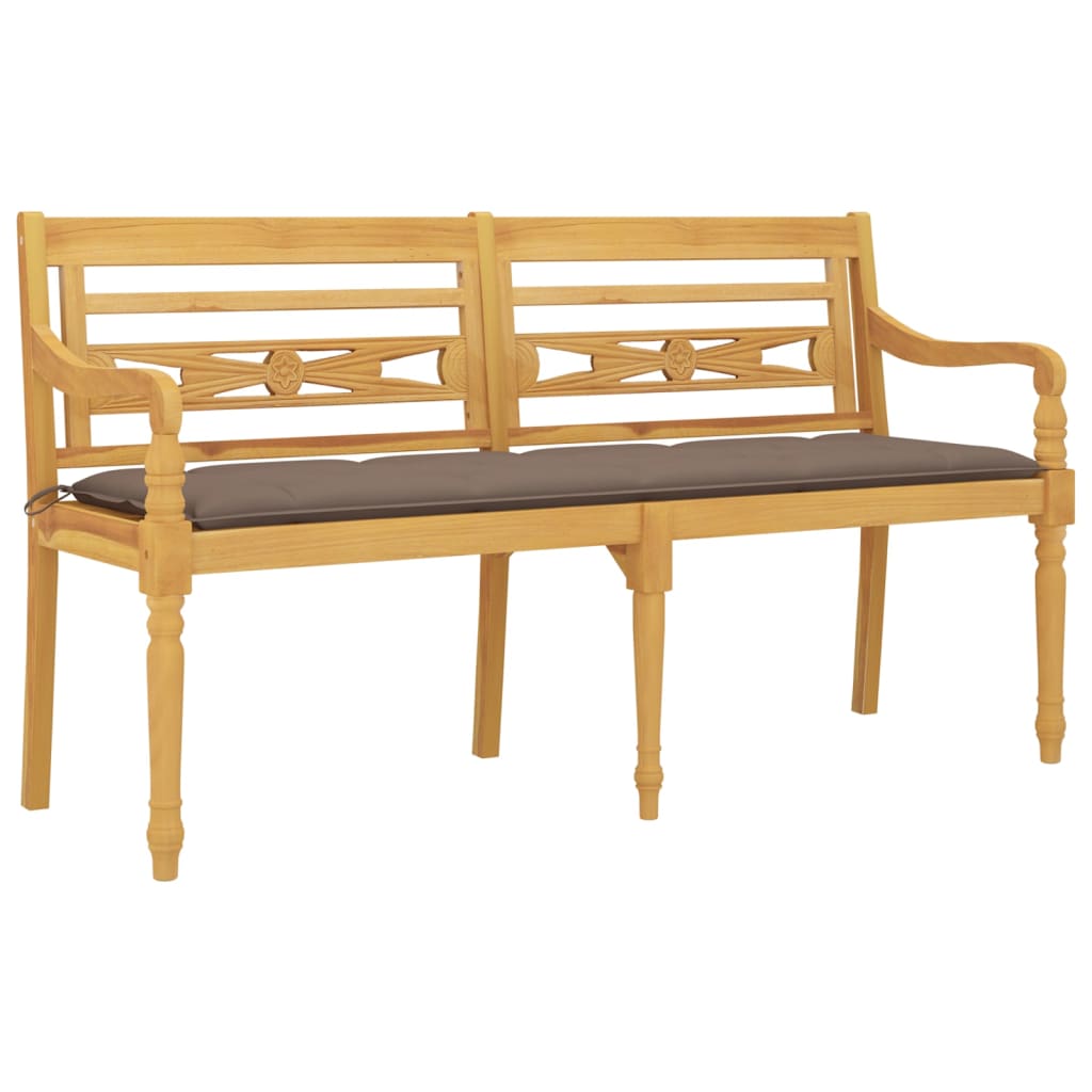 Batavia suoliukas su taupe spalvos pagalvėle, 150cm, tikmedis