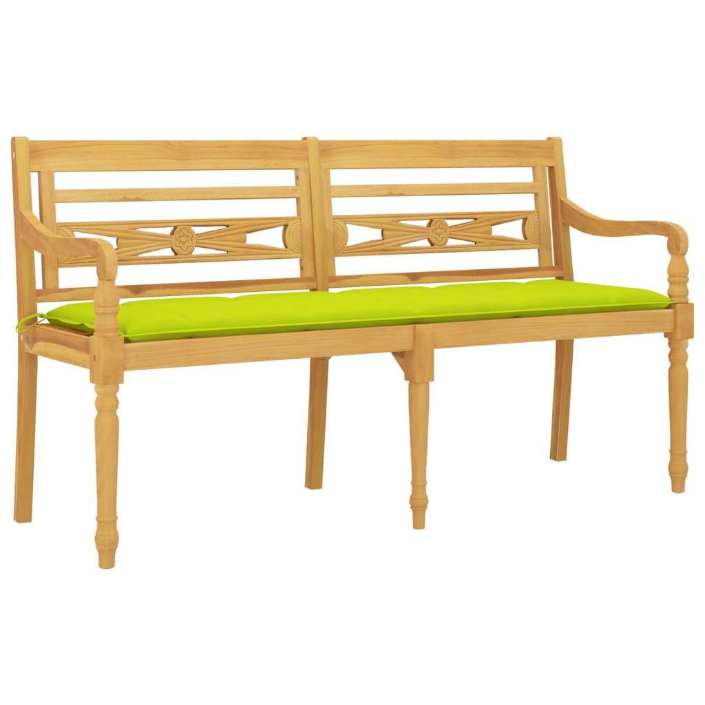 Batavia bench with green cushion, 150cm, solid teak wood