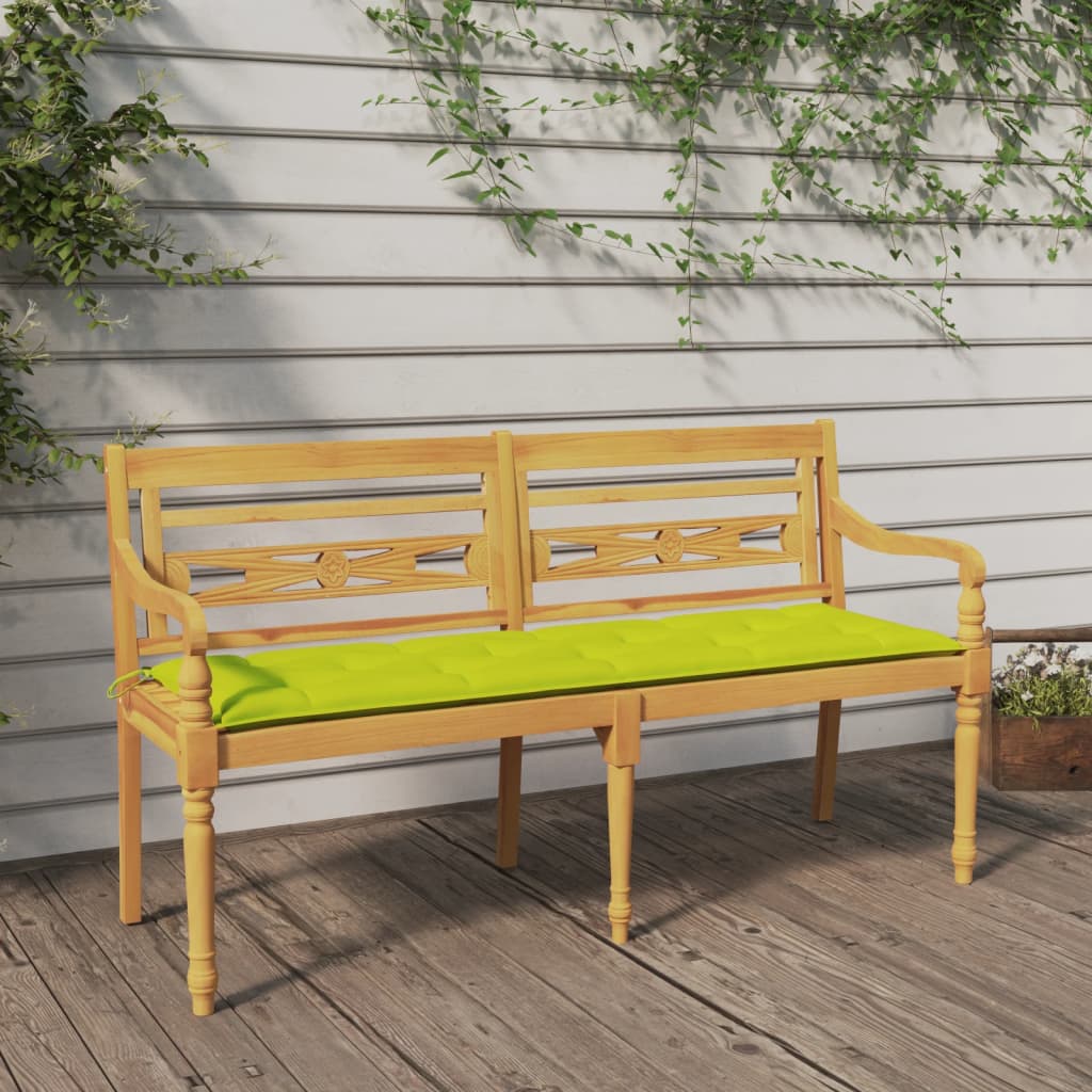Batavia bench with green cushion, 150cm, solid teak wood