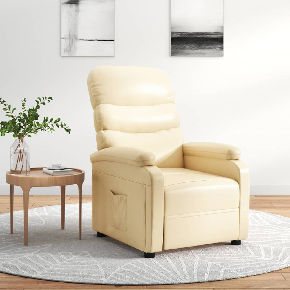 Recliner, cream, faux leather