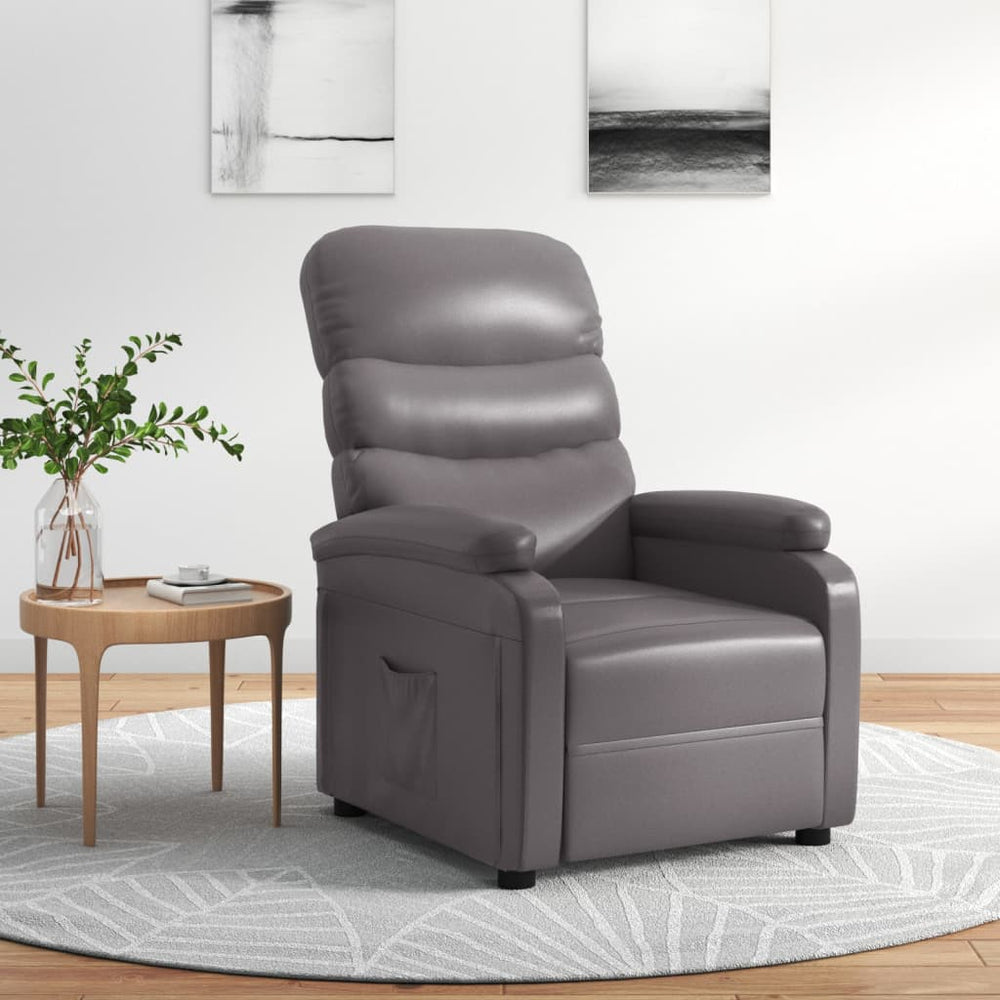 Recliner, grey, artificial leather