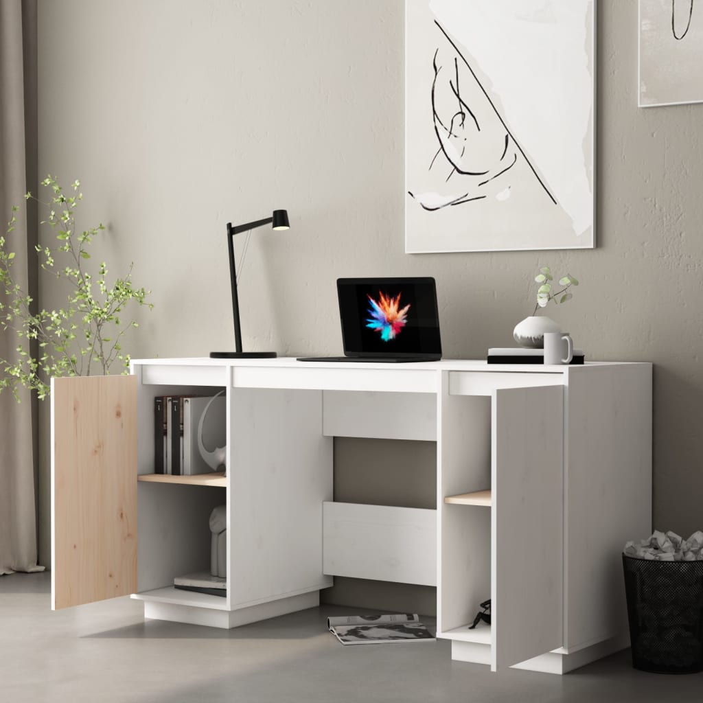 Desk, white, 140x50x75cm, solid pine