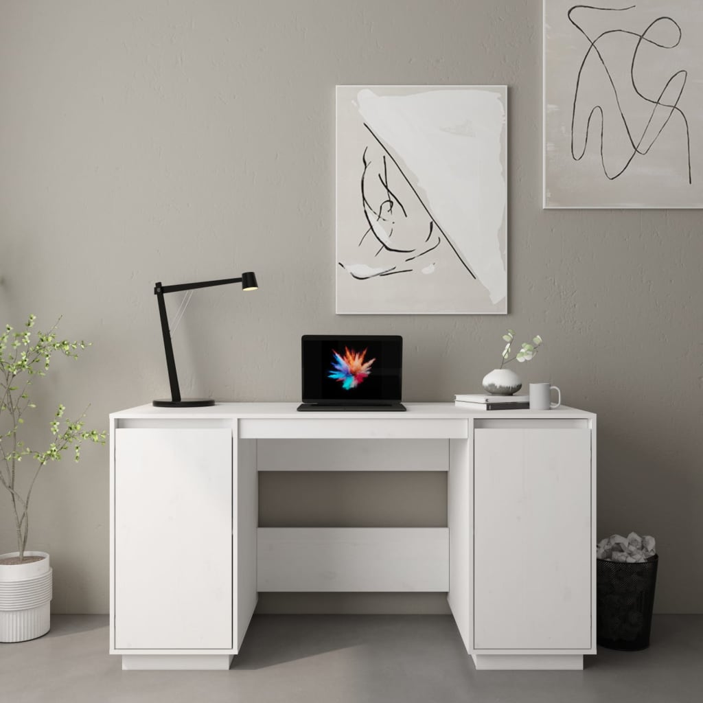 Desk, white, 140x50x75cm, solid pine