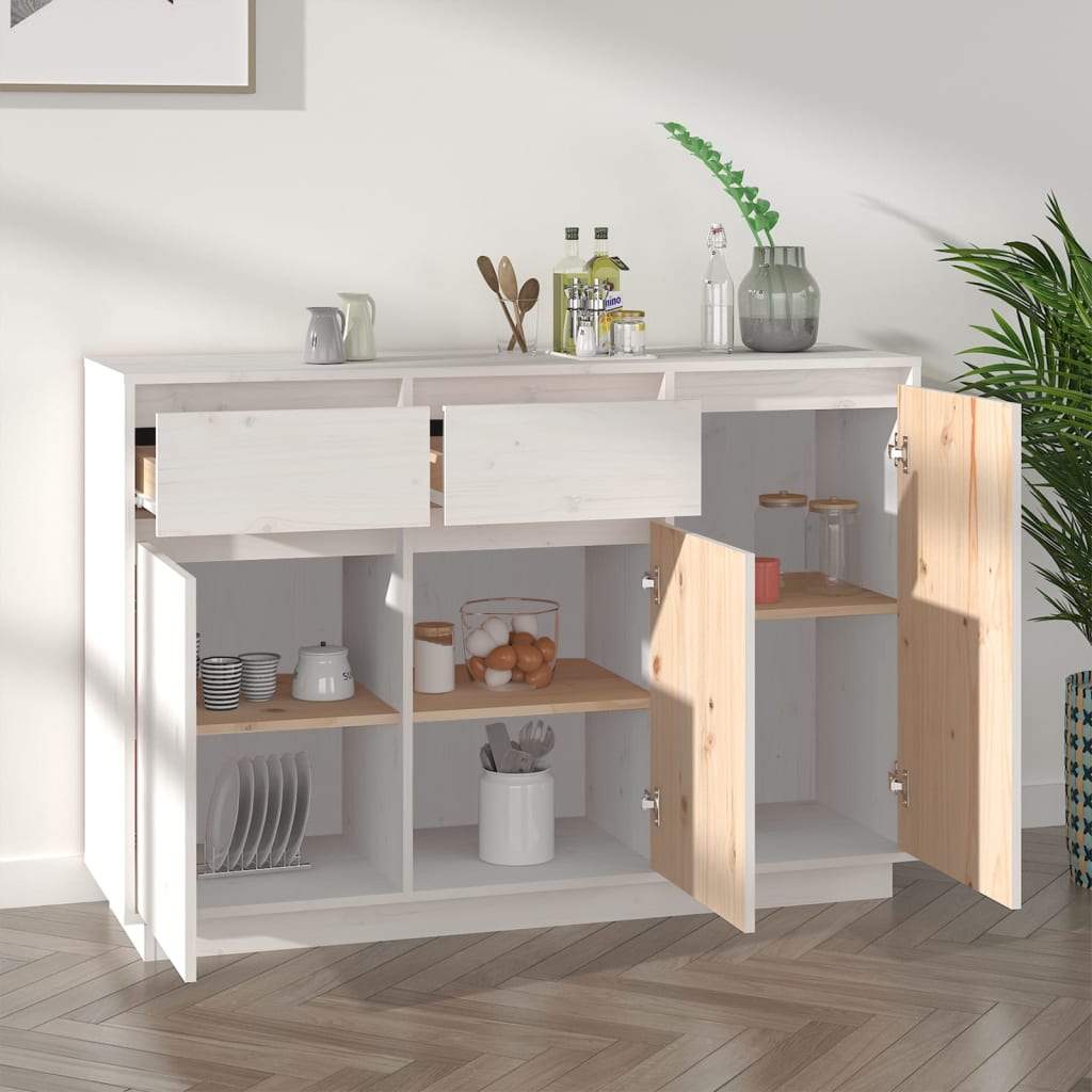 Sideboard, white, 110x34x75cm, solid pine