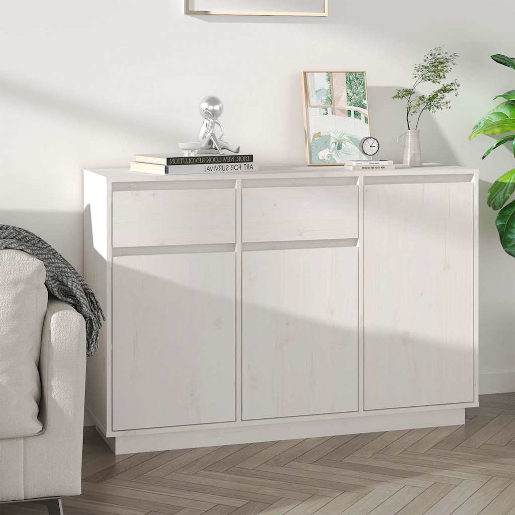 Šoninė spintelė, balta, 110x34x75cm, pušies medienos masyvas