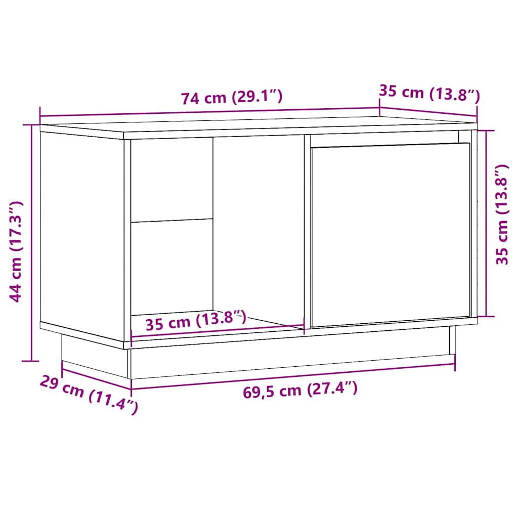 TV cabinet, black, 74x35x44cm, solid pine