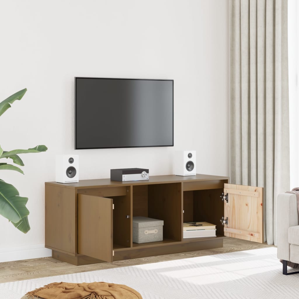TV cabinet, honey brown, 110.5x35x44cm, pine