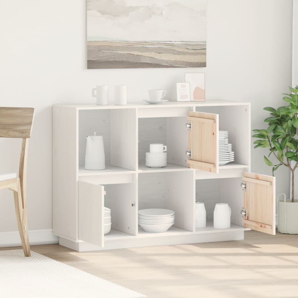Šoninė spintelė, balta, 110,5x35x80cm, pušies medienos masyvas