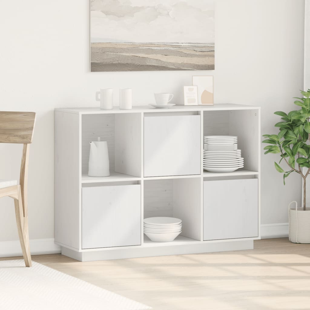 Šoninė spintelė, balta, 110,5x35x80cm, pušies medienos masyvas