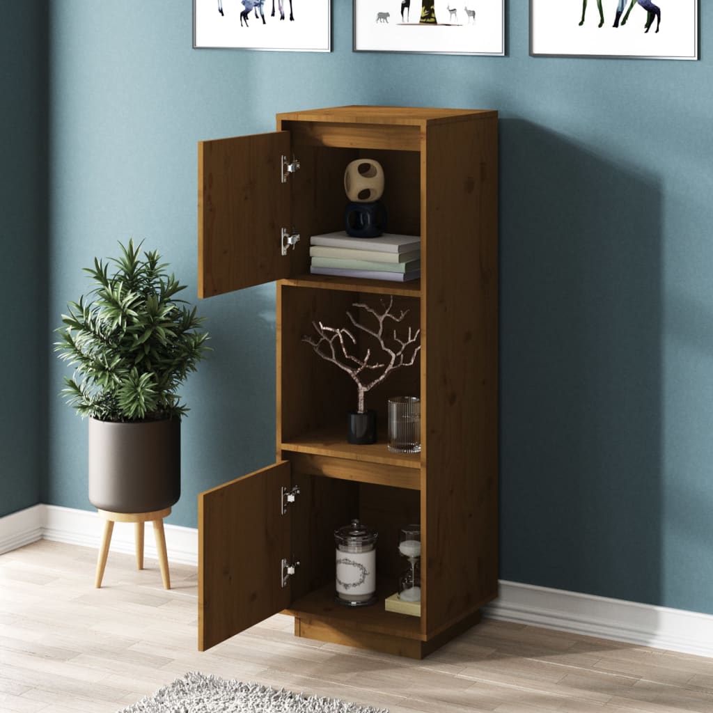 Chest of drawers, honey brown, 38x35x117cm, solid pine wood