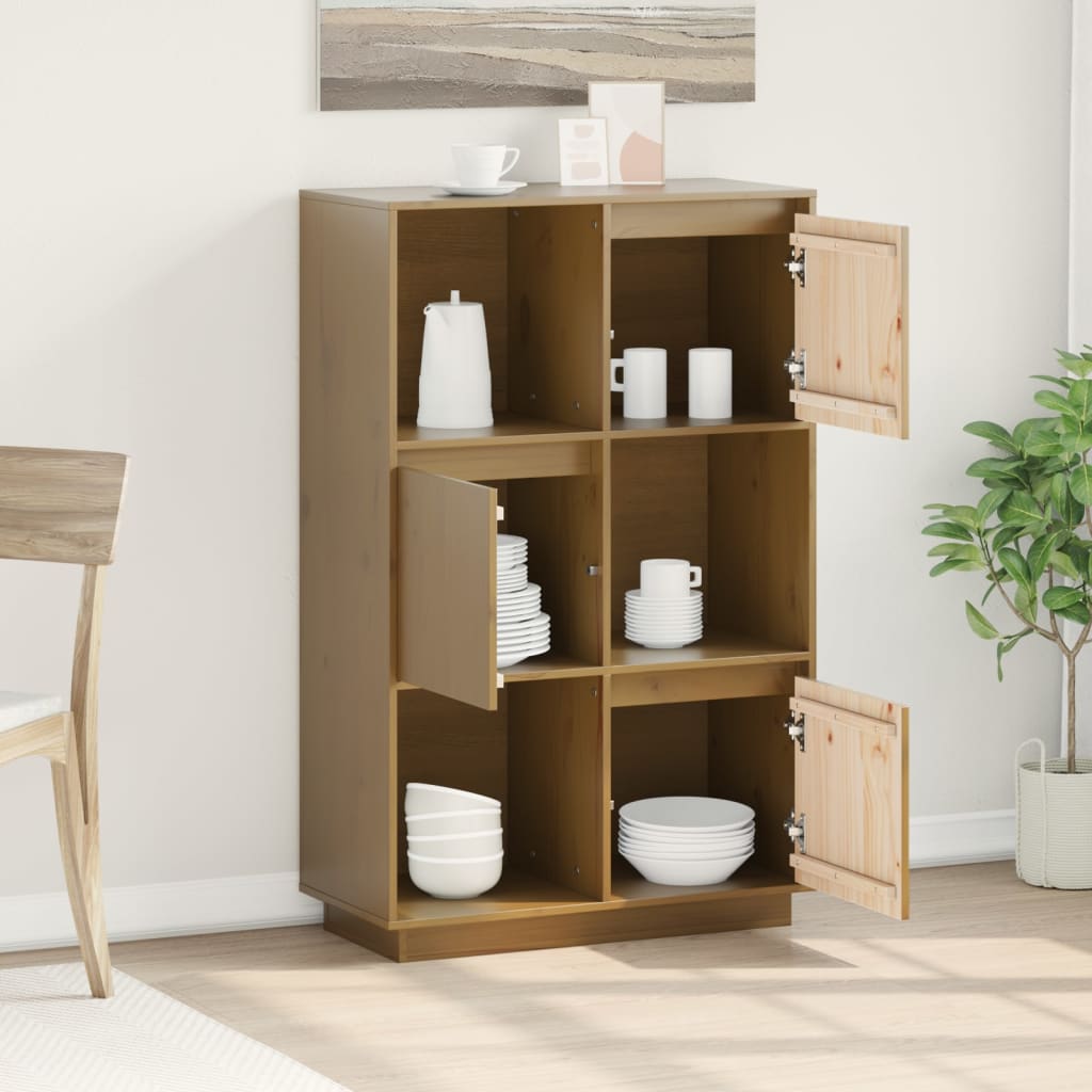 Chest of drawers, honey brown, 74x35x117cm, solid pine