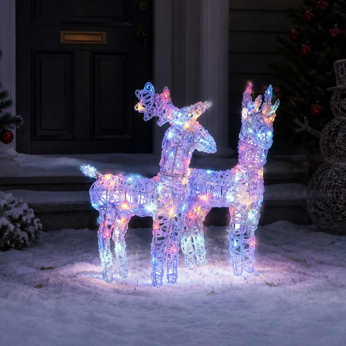 Kalėdiniai elniai, 2vnt., įvairių spalvų, akrilas, 80LED