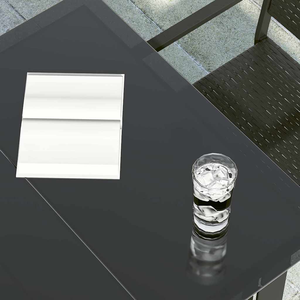 Outdoor dining table, black, 200x100x74cm, steel and glass