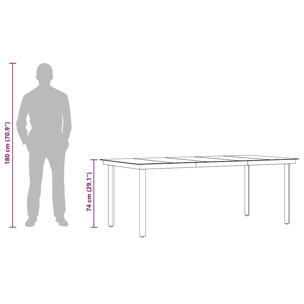 Outdoor dining table, black, 200x100x74cm, steel and glass