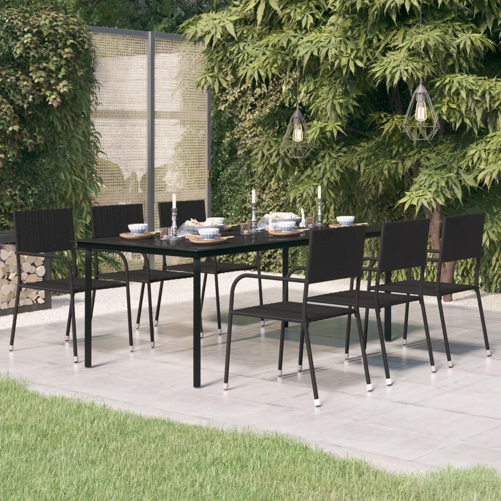Outdoor dining table, black, 200x100x74cm, steel and glass