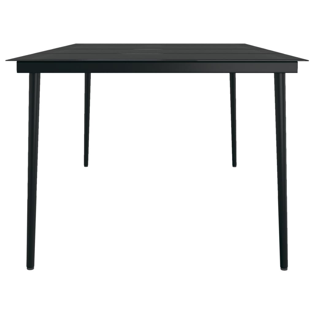 Sodo valgomojo stalas, juodas, 200x100x74cm, plienas ir stiklas