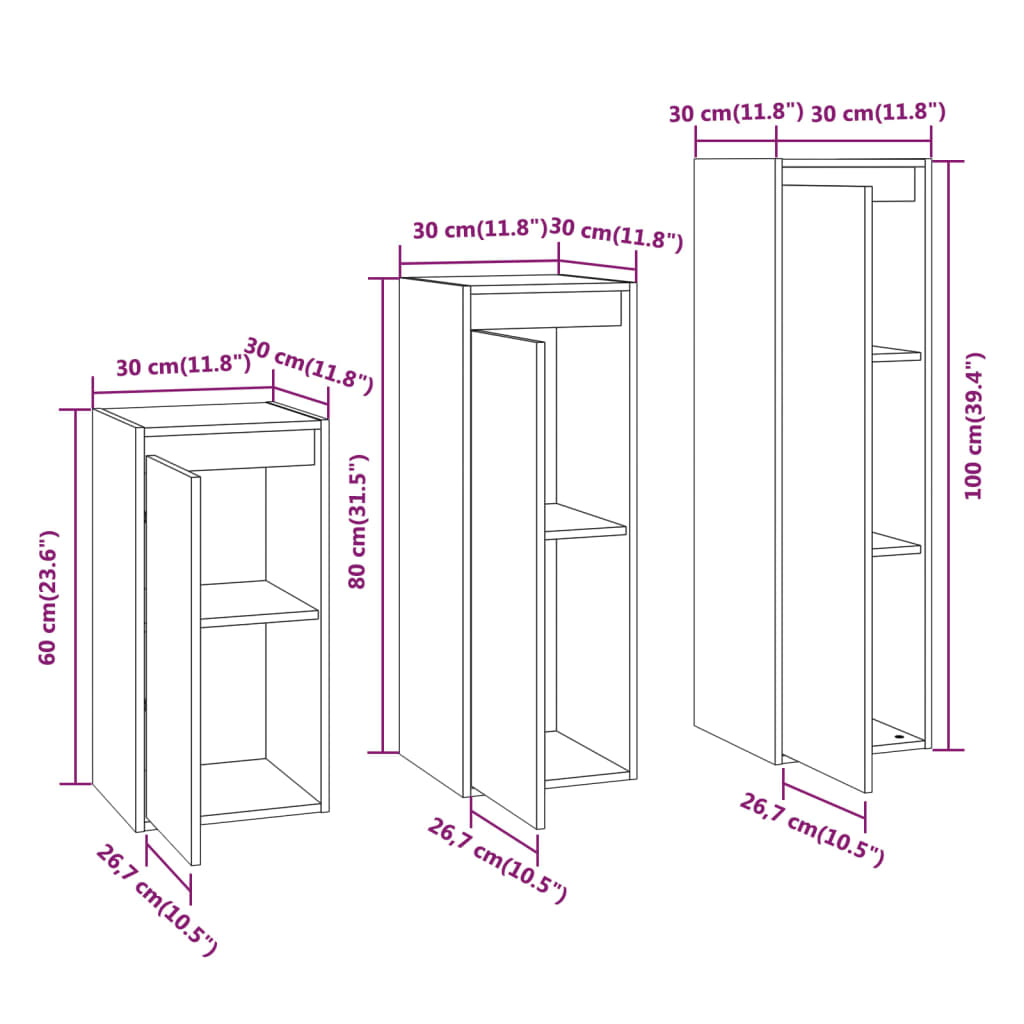TV cabinets, 3 pcs., solid pine wood