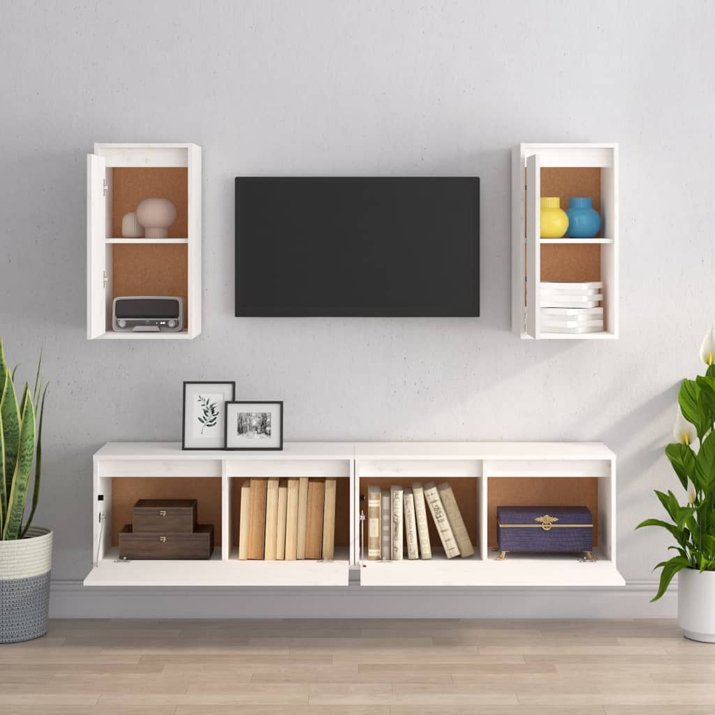 TV cabinets, 4 pcs., white, solid pine wood