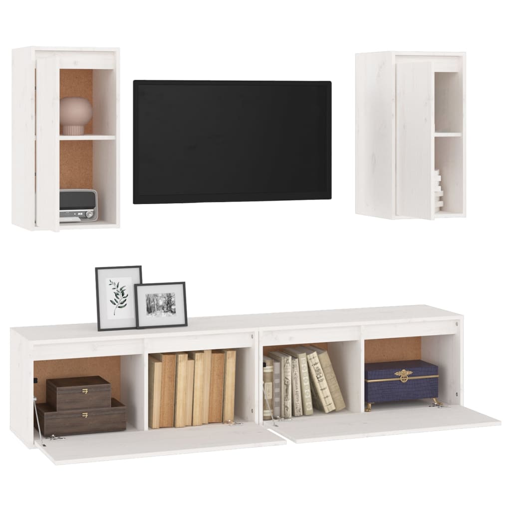 TV cabinets, 4 pcs., white, solid pine wood