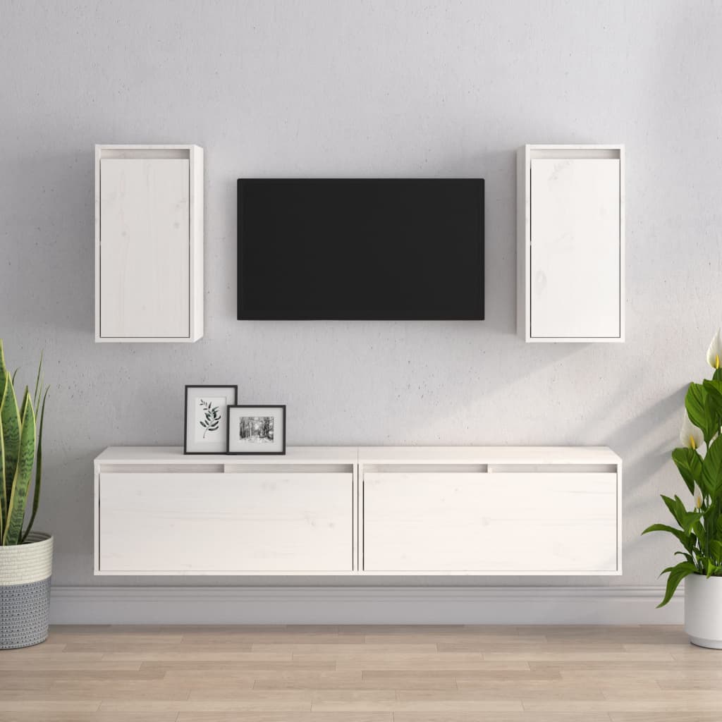 TV cabinets, 4 pcs., white, solid pine wood