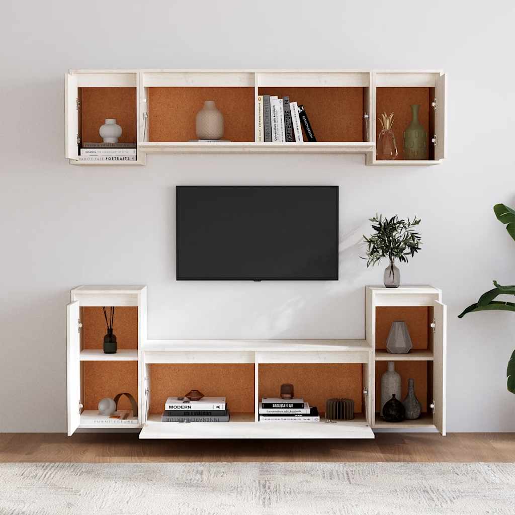 TV galdiņi, 6 gab., balti, priedes masīvkoks