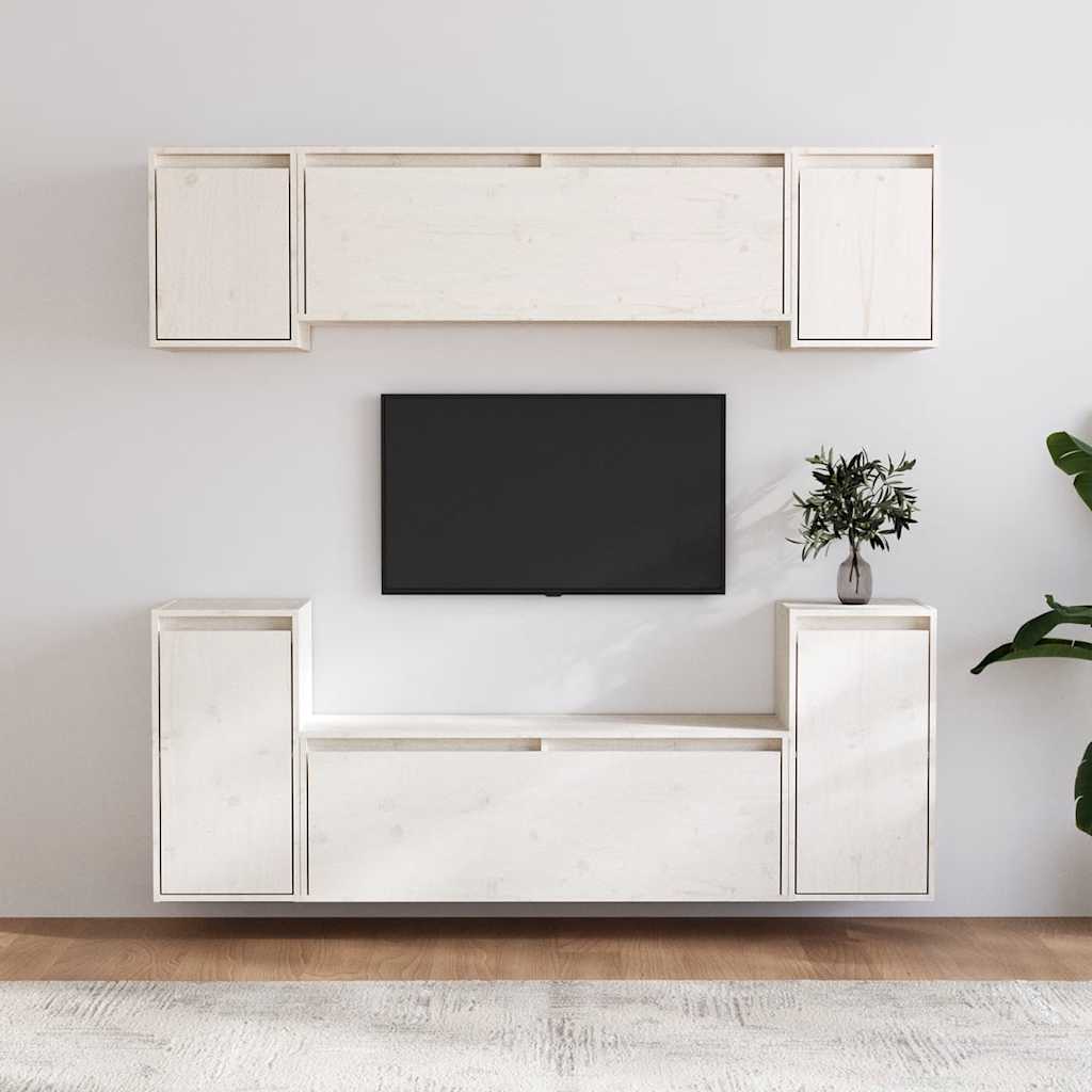 TV galdiņi, 6 gab., balti, priedes masīvkoks