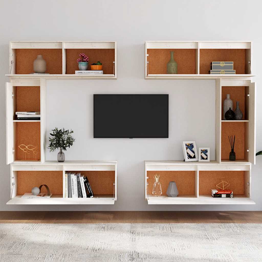 TV benches, 6 pcs, white, solid pine
