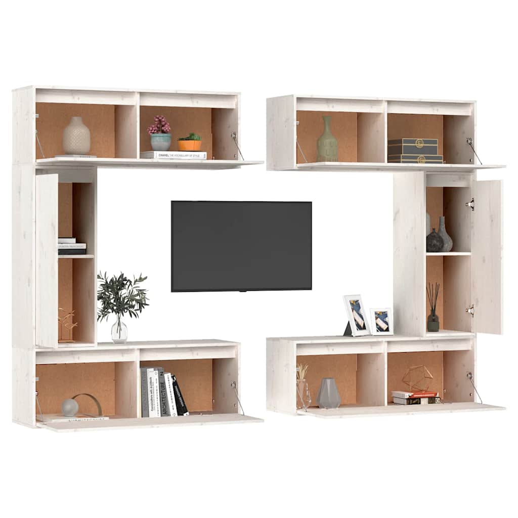 TV benches, 6 pcs, white, solid pine