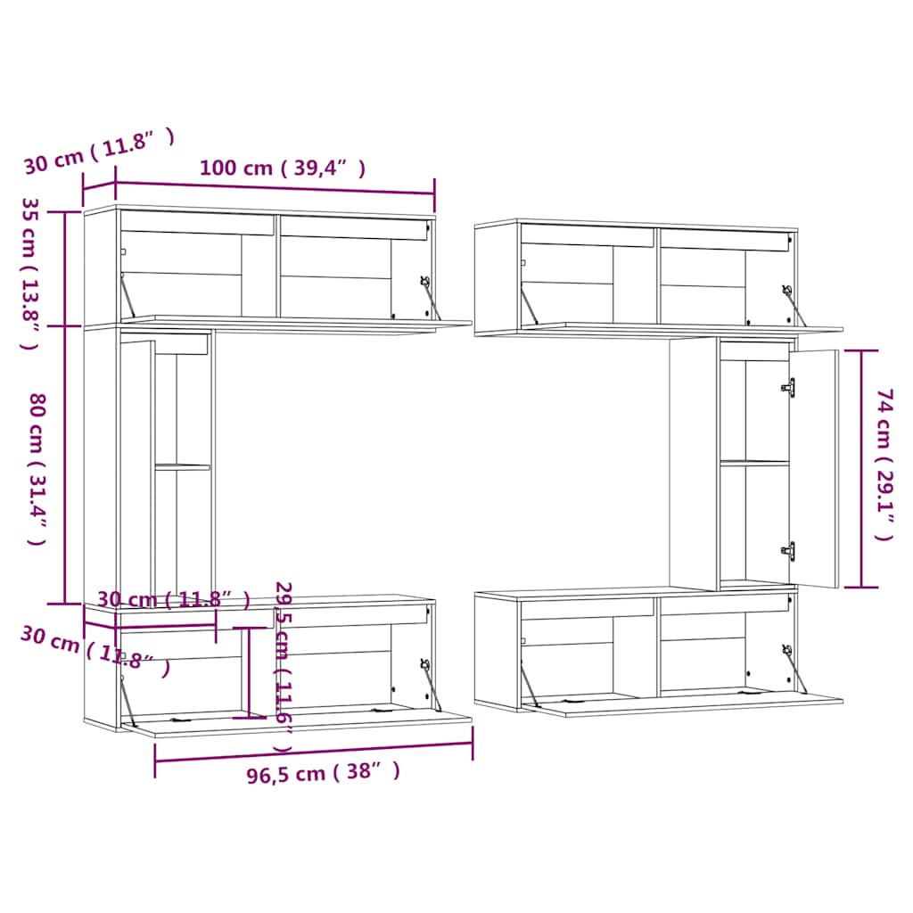 TV benches, 6 pcs, white, solid pine