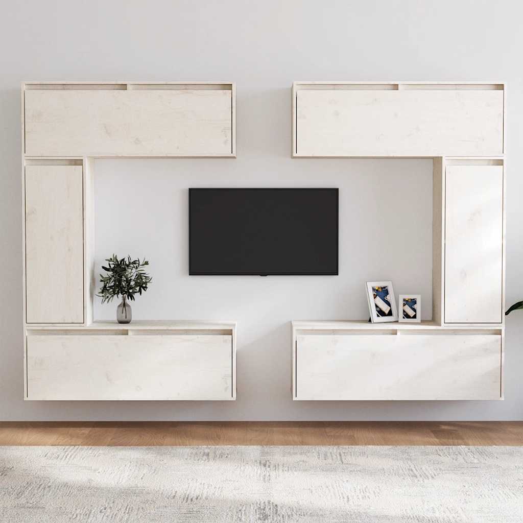 TV benches, 6 pcs, white, solid pine