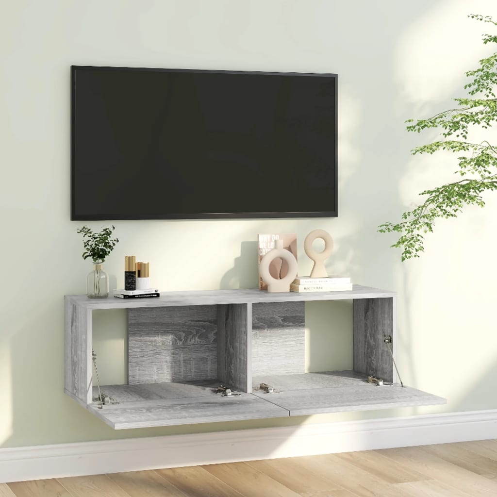 Wall-mounted TV cabinet, grey, 100x30x30 cm, wood