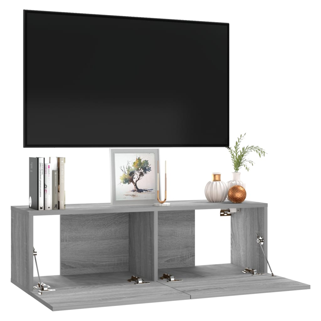 Wall-mounted TV cabinet, grey, 100x30x30 cm, wood