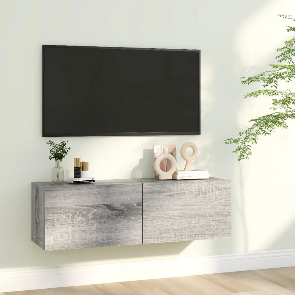 Wall-mounted TV cabinet, grey, 100x30x30 cm, wood