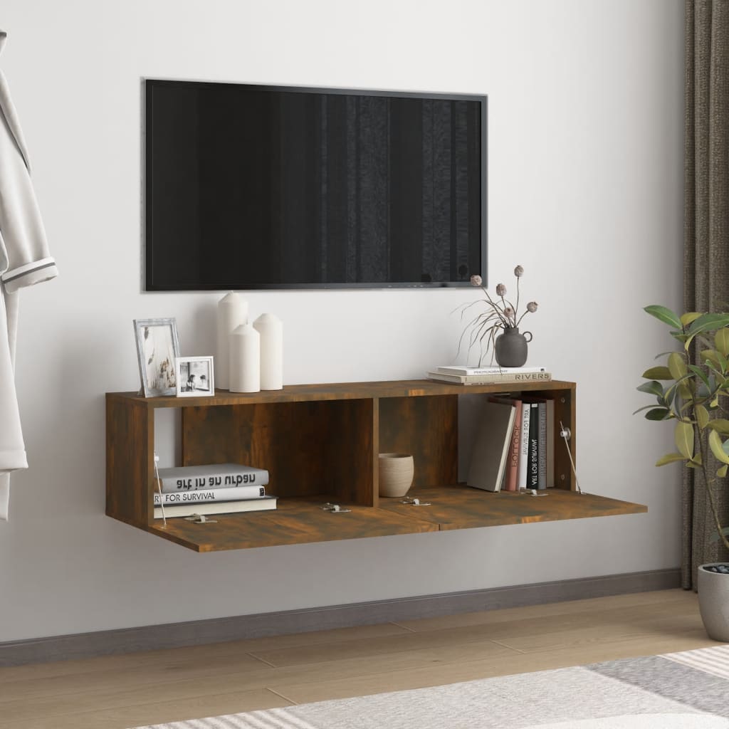 Wall-mounted TV cabinet, oak, 120x30x30 cm, wood