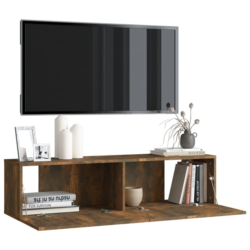 Wall-mounted TV cabinet, oak, 120x30x30 cm, wood