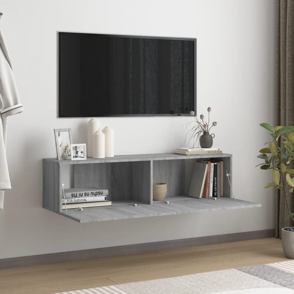 Pie sienas stiprināms TV skapītis, pelēks, 120x30x30 cm, koks