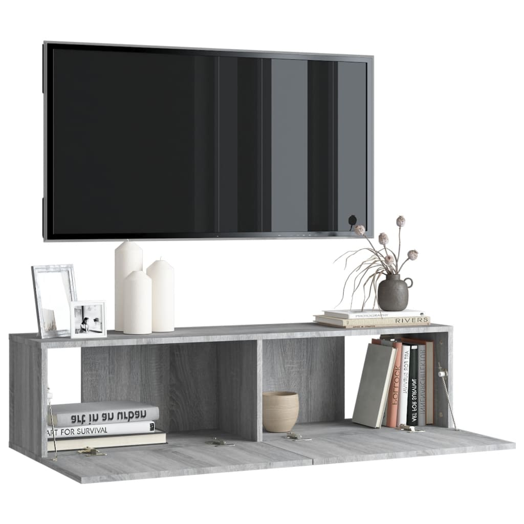 Pie sienas stiprināms TV skapītis, pelēks, 120x30x30 cm, koks