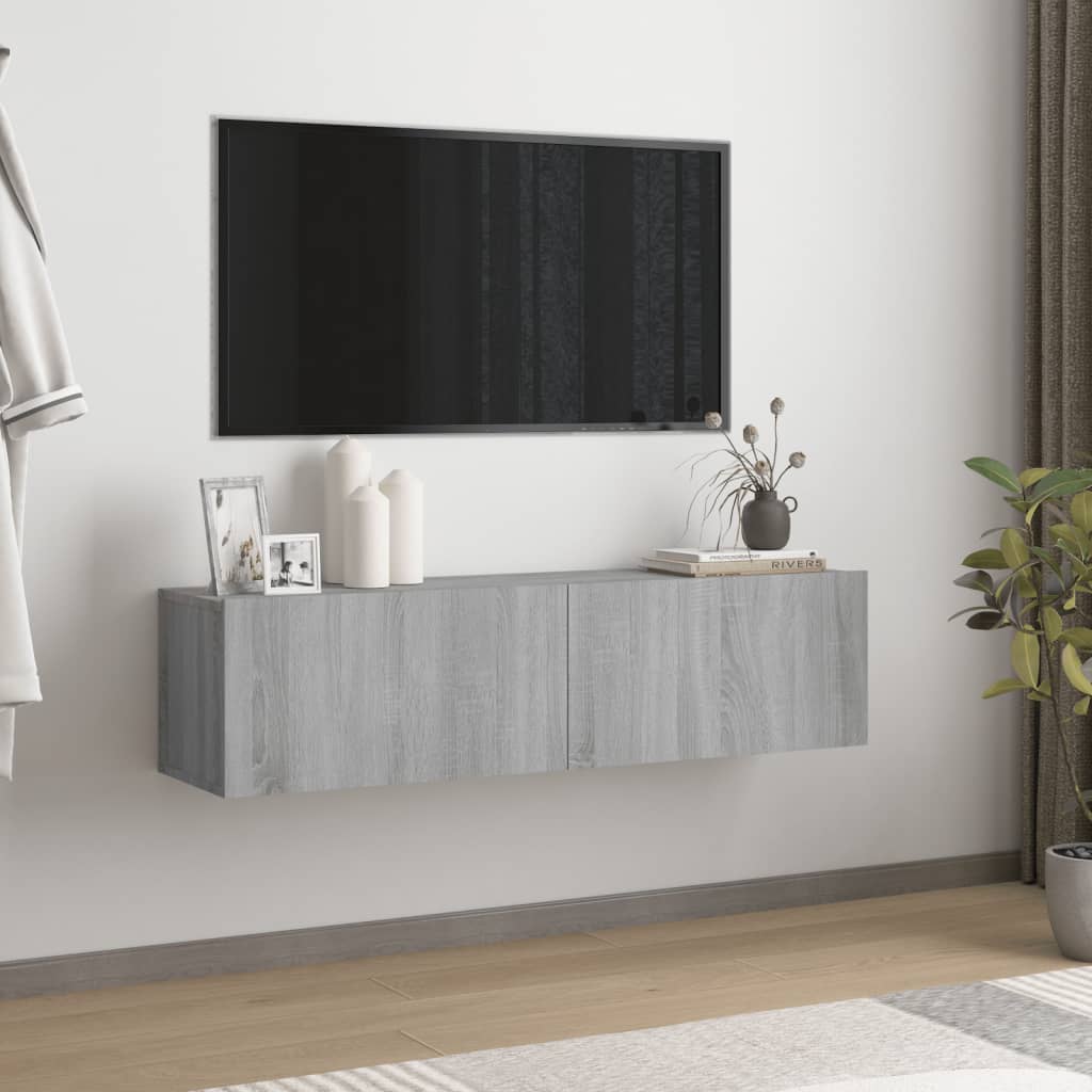 Pie sienas stiprināms TV skapītis, pelēks, 120x30x30 cm, koks