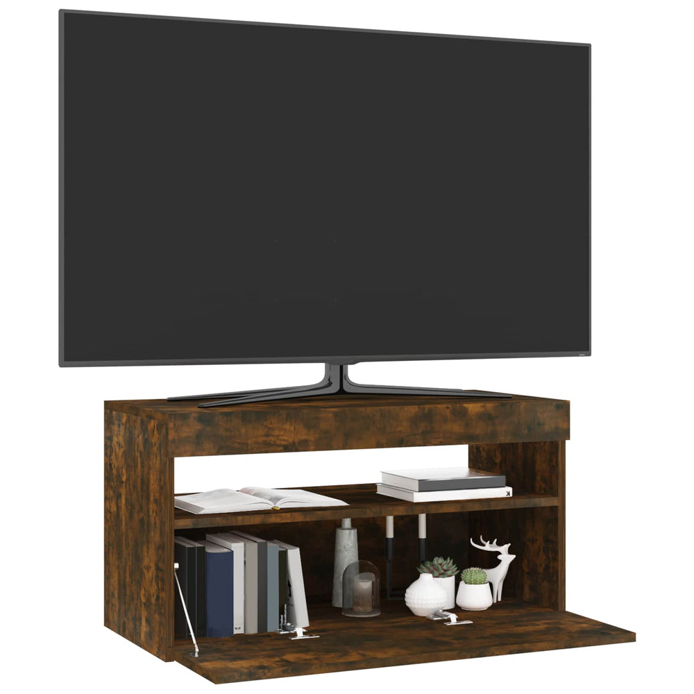Televizoriaus spintelė su LED, dūminio ąžuolo, 75x35x40cm