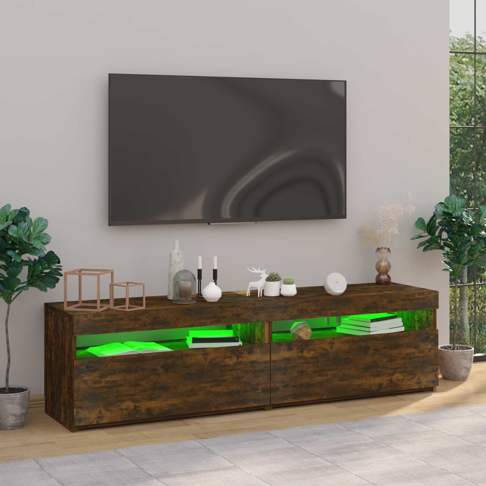 Televizoriaus spintelės su LED, 2vnt., ąžuolo, 75x35x40cm