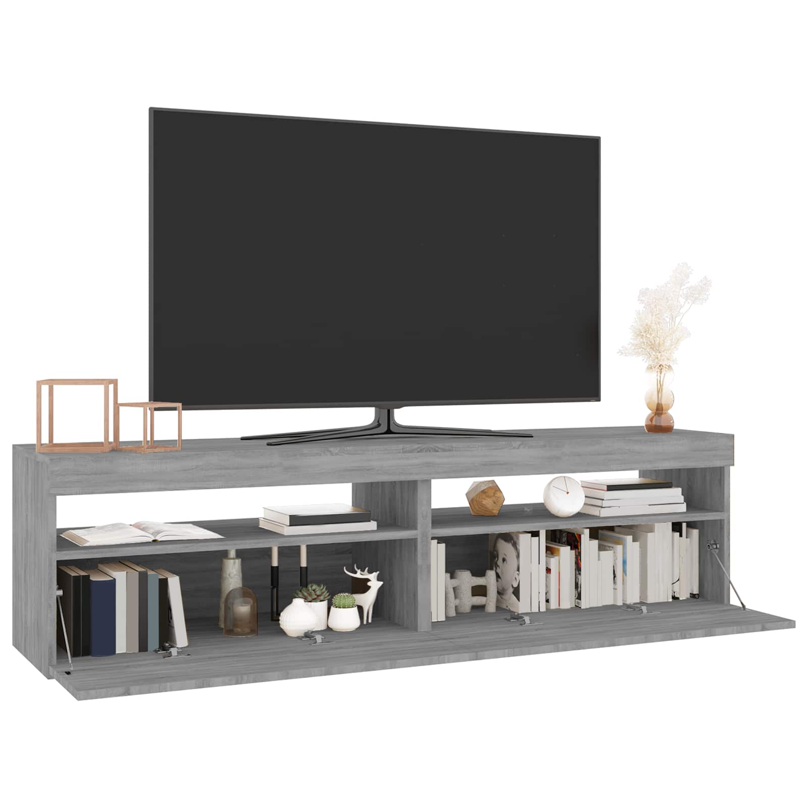 Televizoriaus spintelės su LED, 2vnt., pilkos, 75x35x40cm