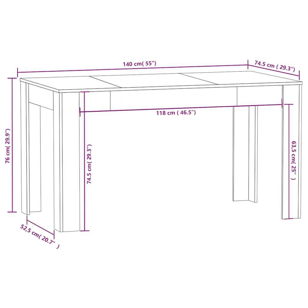 Dining table, smoky oak, 140x74.5x76cm, wood