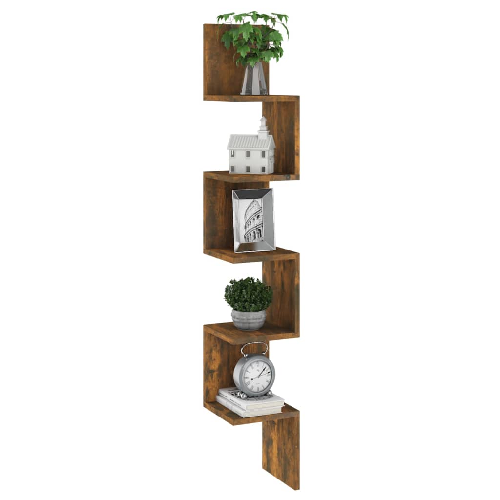 Wall corner shelf, smoky oak, 20x20x127.5cm, wood